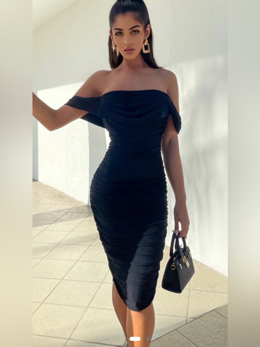NWOT Bad For The Night Bandage Midi Dress - Black ruched bodycon L